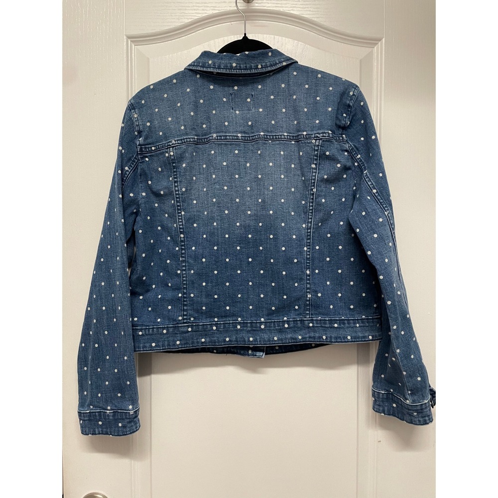 ELLE Polka Dot Cotton Denim Jacket Womens XL Blue White Stretch Jean Trucker - Picture 7 of 11